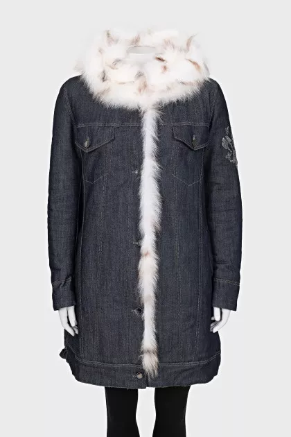 Denim parka with fur lining