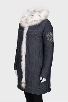 Denim parka with fur lining