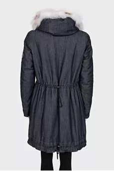 Denim parka with fur lining