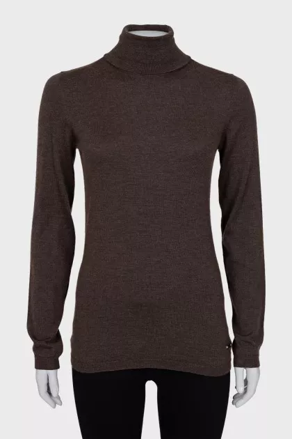 Brown cashmere and silk turtleneck