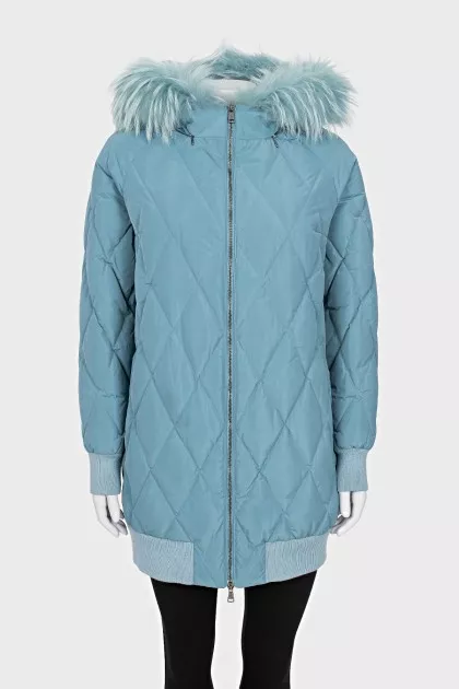 Down jacket with raccoon fur trim