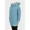 Down jacket with raccoon fur trim