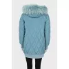 Down jacket with raccoon fur trim
