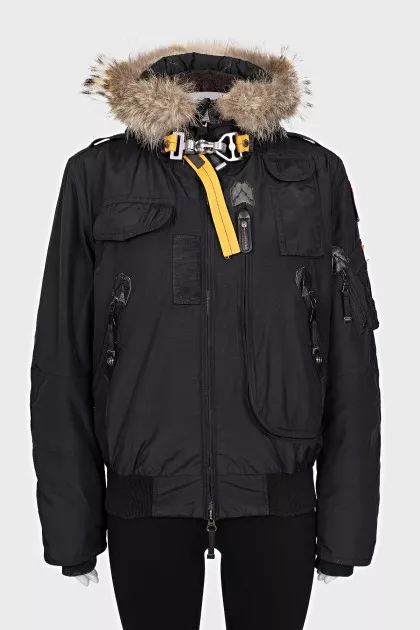 Black parka with removable fur