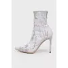 Ankle boots with botanical print and stiletto heels