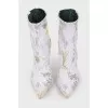 Ankle boots with botanical print and stiletto heels