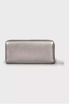 Gray wallet with silver logo