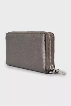 Gray wallet with silver logo