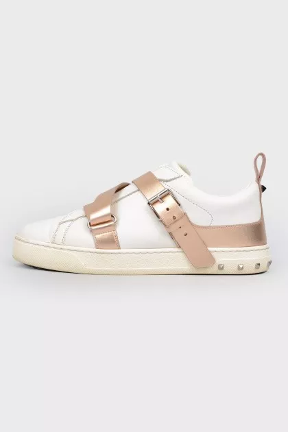 White sneakers with belt buckle