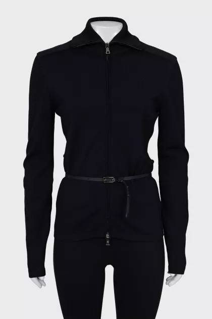 Woolen cardigan with belt
