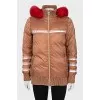 Down jacket decorated with fox fur