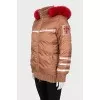 Down jacket decorated with fox fur