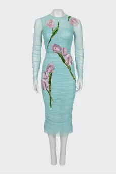Mesh dress with embroidery