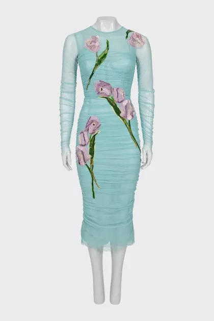 Mesh dress with embroidery