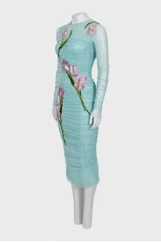 Mesh dress with embroidery