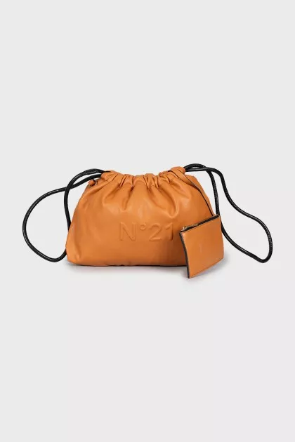 Leather bucket bag with removable strap
