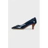 Blue shoes with stacked heels