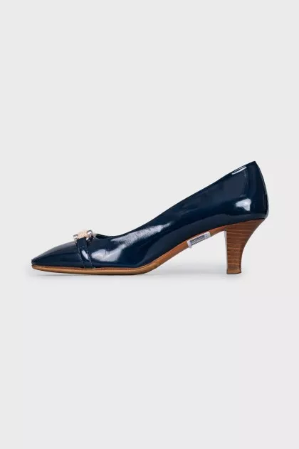 Blue shoes with stacked heels