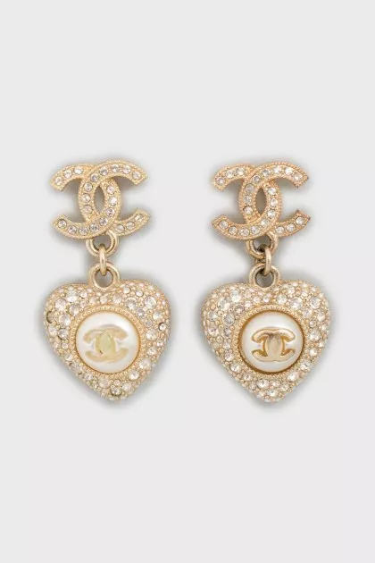 Heart Shaped Earrings with Crystals