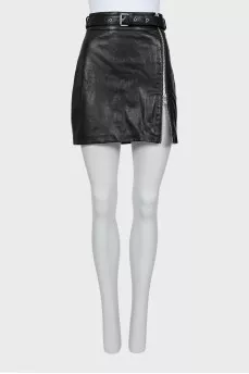 Leather skirt with side zip