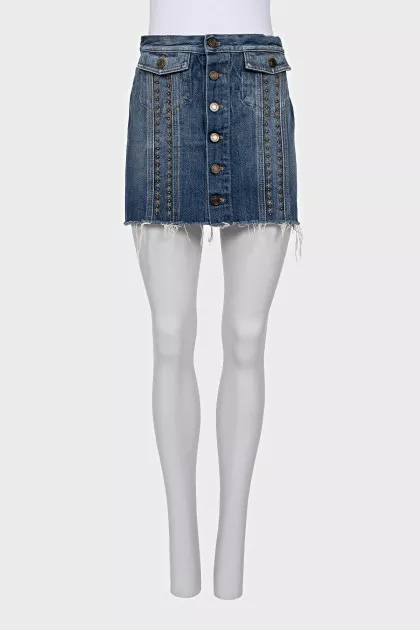 Button down denim mini skirt