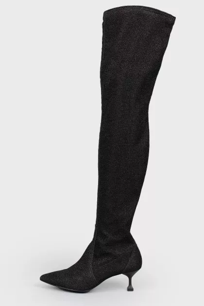 Textile black boots with a slight shine