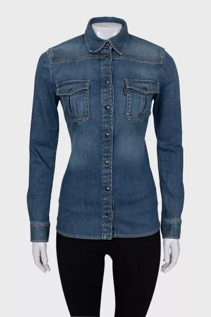 Denim shirt with buttons and pockets