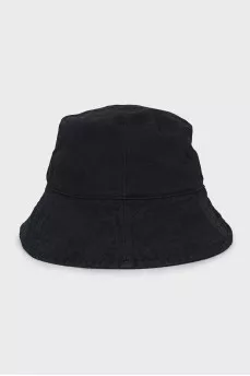 Denim black panama hat with tag
