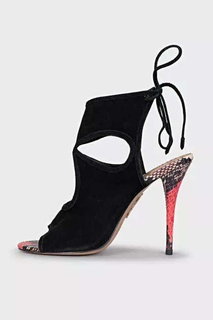 Suede printed stiletto heel sandals