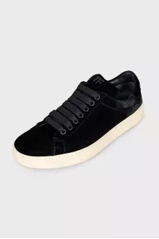 Velour sneakers with contrasting soles