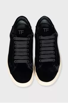 Velour sneakers with contrasting soles