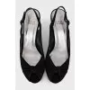 Black textile slingbacks