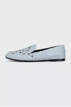 Light blue ballet flats with leather weave