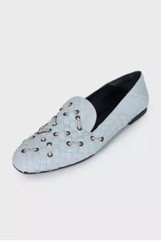 Light blue ballet flats with leather weave