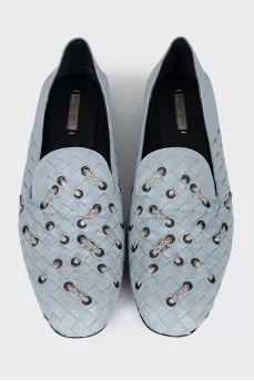 Light blue ballet flats with leather weave