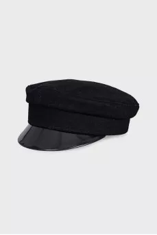 Wool cap with patent leather visor