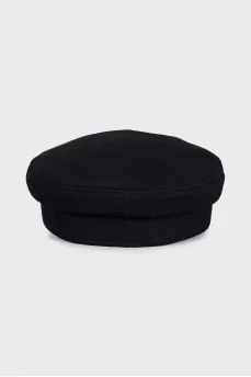 Wool cap with patent leather visor