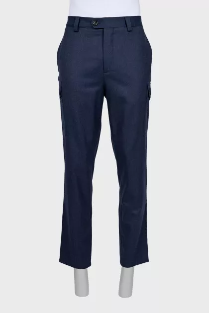 Wool trousers with patch pockets and buttons