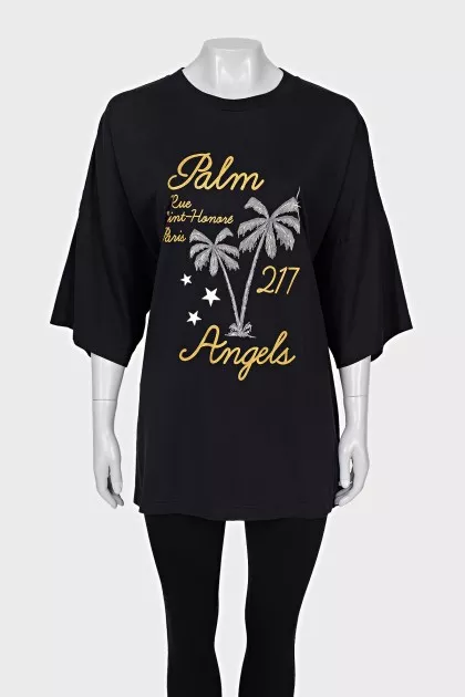 Oversized T-shirt with print and tag