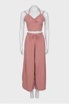 Silk crop top and trousers suit