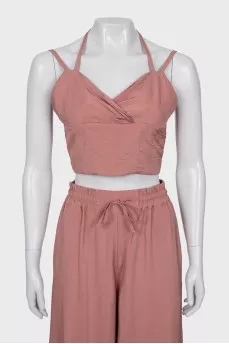 Silk crop top and trousers suit