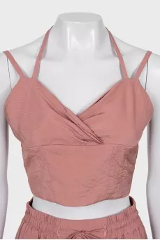 Silk crop top and trousers suit