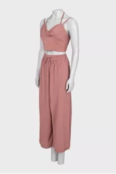 Silk crop top and trousers suit