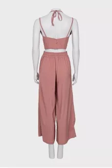 Silk crop top and trousers suit