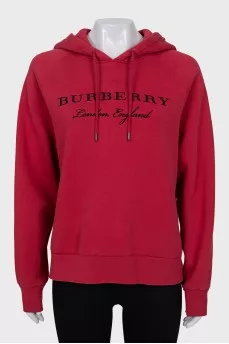 Red hoodie with branded embroidery