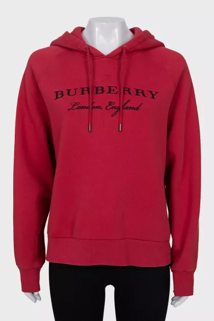 Red hoodie with branded embroidery