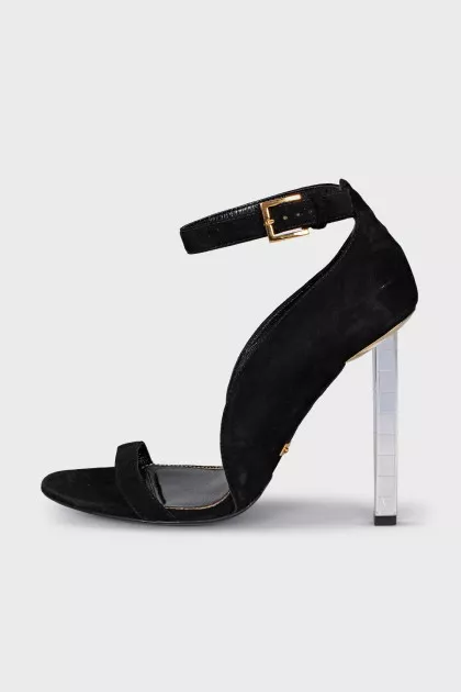 Suede sandals with mirror heels