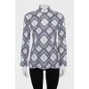 Straight cut blouse with a stand-up collar