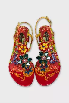 Leather sandals with floral print