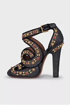 Braided sandals with gold decor